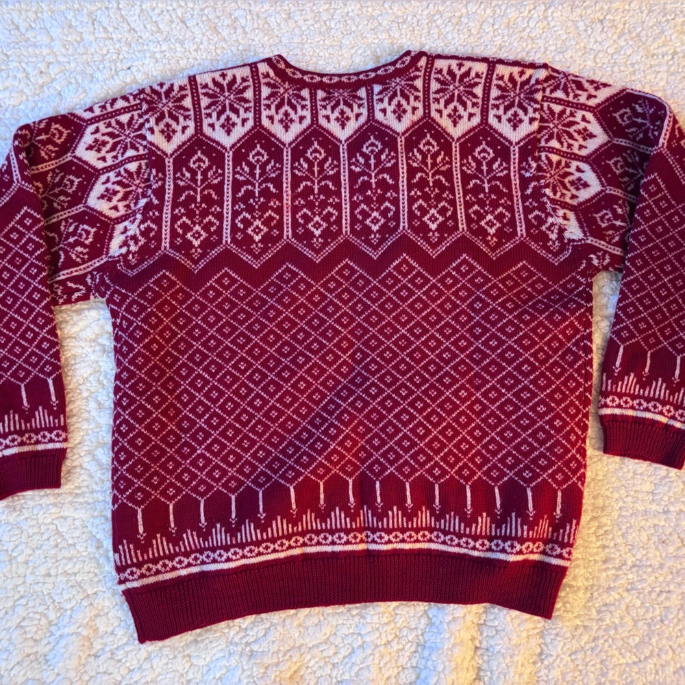Vintage Talbots Red and White Nordic Faire Isle Wool Cardigan Size Large - Picture 2 of 6